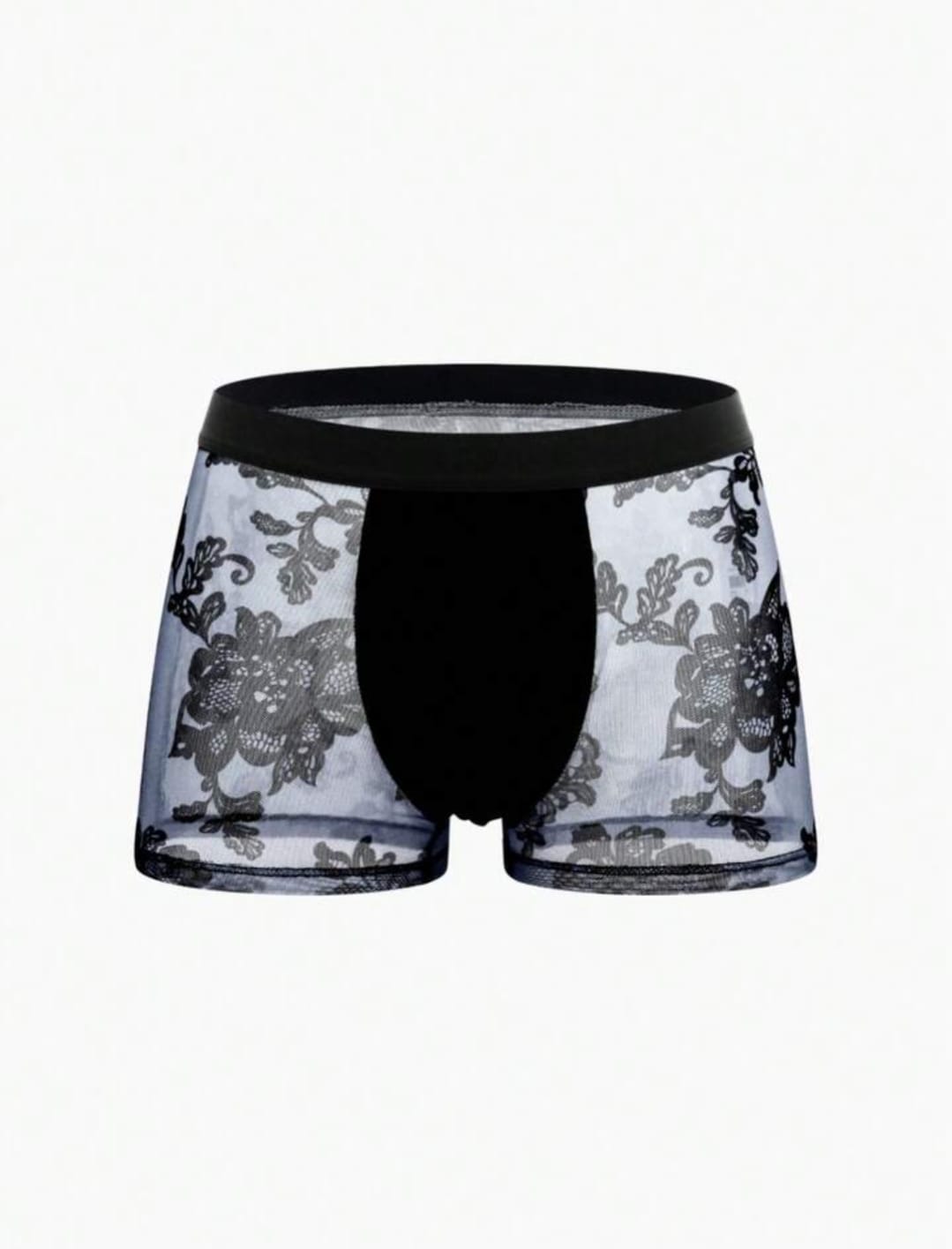 Men’s Transparent Floral Mesh Boxer Brief – Black